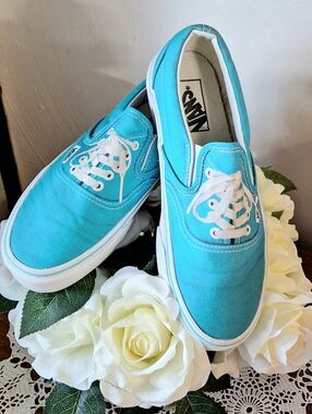 Vans Off The Wall Turquoise Colorway Canvas Slip On Shoes, Men's 5.5, Women's 7
